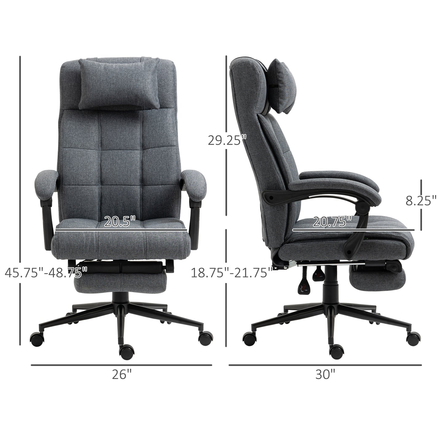 High Back Dark Grey Executive Office Chair with Adjustable Footrest, Headrest, and Padded Armrests - Swivel Task Chair with Linen-Feel Fabric