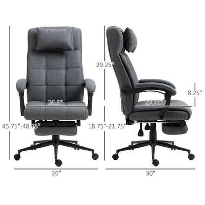High Back Dark Grey Executive Office Chair with Adjustable Footrest, Headrest, and Padded Armrests - Swivel Task Chair with Linen-Feel Fabric