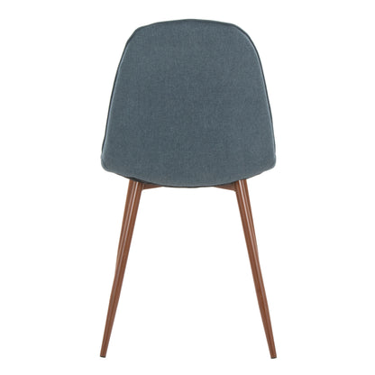 Pebble Mid-Century Modern Dining/Accent Chair in Walnut and Blue Fabric by LumiSource - Set of 2
