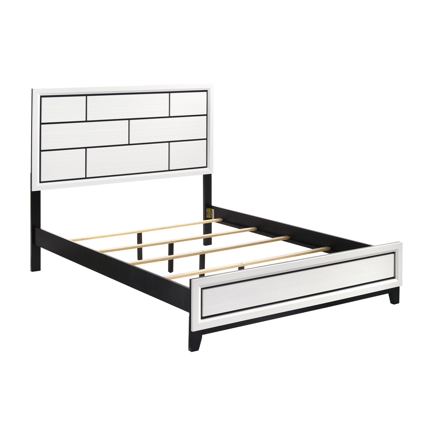 Sleek White Contemporary Queen Bed with Elegant Black Accents