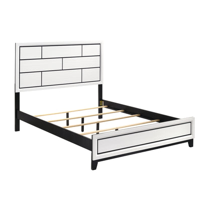 Sleek White Contemporary Queen Bed with Elegant Black Accents
