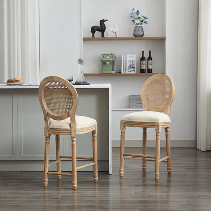 Solid Wood Bar Stools Set of 2 Beige Upholstered Seating