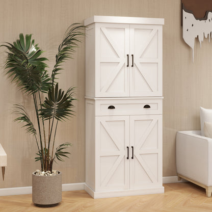 Elegant 71" White Freestanding Kitchen Pantry Cabinet with 4 Doors, 1 Drawer, Adjustable Shelves for Versatile Storage