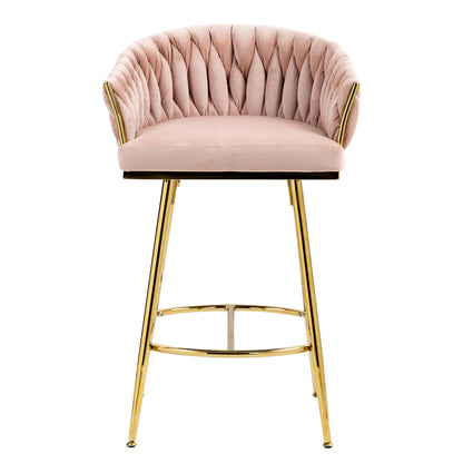 26 Inch Bar Stools Set Of 2 Pink Velvet Golden Base Premium