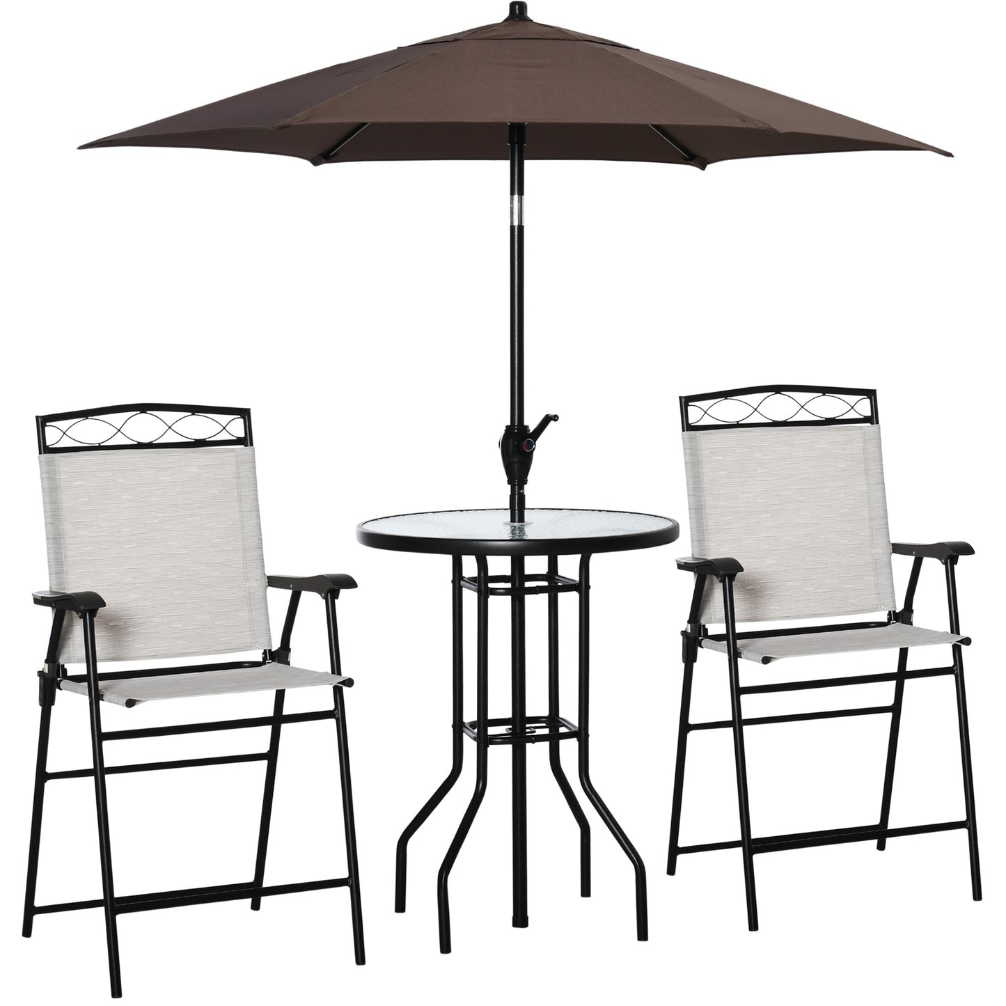 4-Piece Outdoor Dining Set with 2 Folding Chairs, Adjustable Umbrella, Tempered-Glass Table, Beige