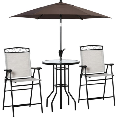 4-Piece Outdoor Dining Set with 2 Folding Chairs, Adjustable Umbrella, Tempered-Glass Table, Beige