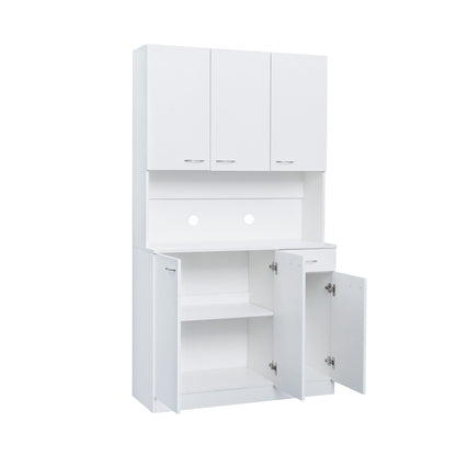 Elegant 70.87" Tall White Wardrobe & Kitchen Cabinet with 6 Doors, 1 Drawer, and Open Shelves for Stylish Storage