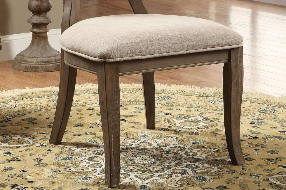 Set of 2 Transitional Dining Room Side Chairs with Padded Linen Seats, Solid Wood Frame, 21W x 25.5D x 37.75H, Rustic Oak/Gray, Kitchen & Dining Beige