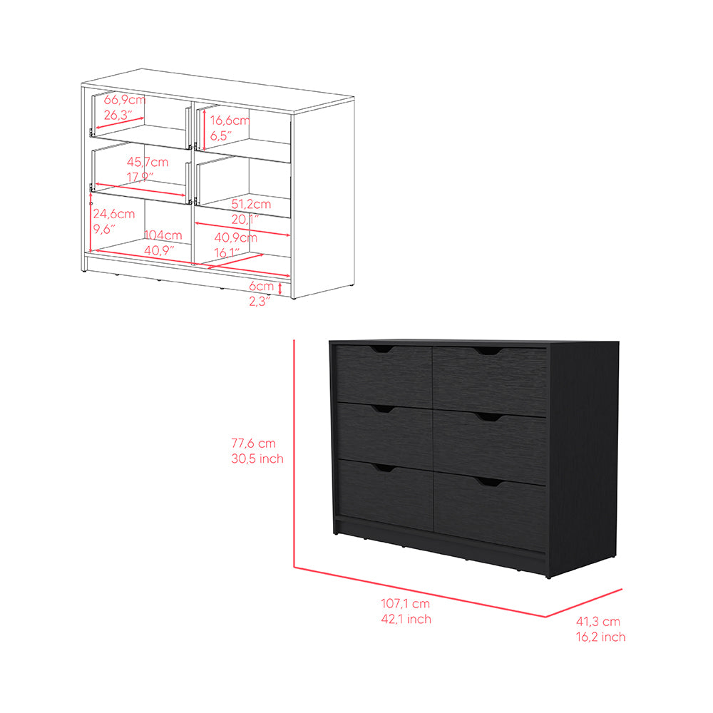 Black Wengue Finish Dresser Curio with Four Drawers and Display Space
