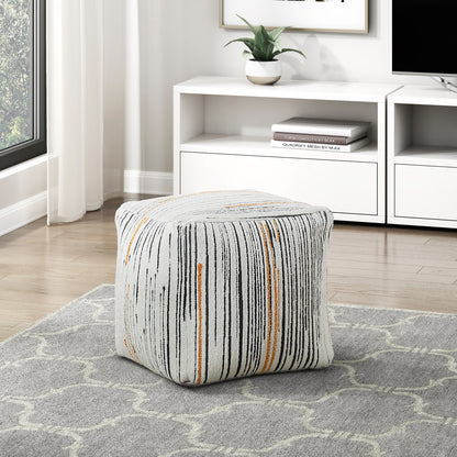 Modern Square Pouf Ottoman, 16in Cube, Jacquard Fabric Upholstery, Non-Slip, Assembled, Multi-Color