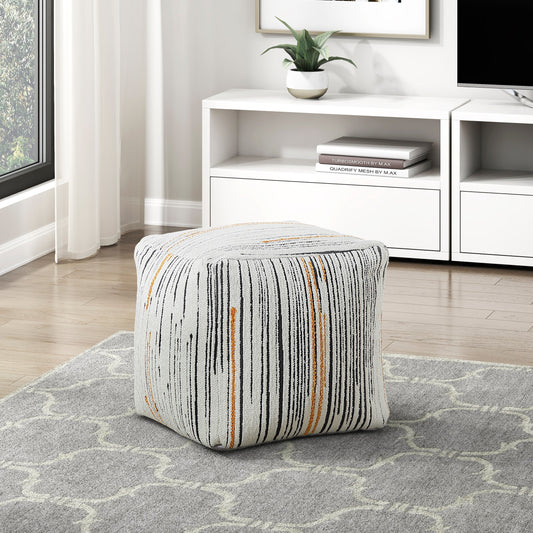 Modern Square Pouf Ottoman, 16in Cube, Jacquard Fabric Upholstery, Non-Slip, Assembled, Multi-Color