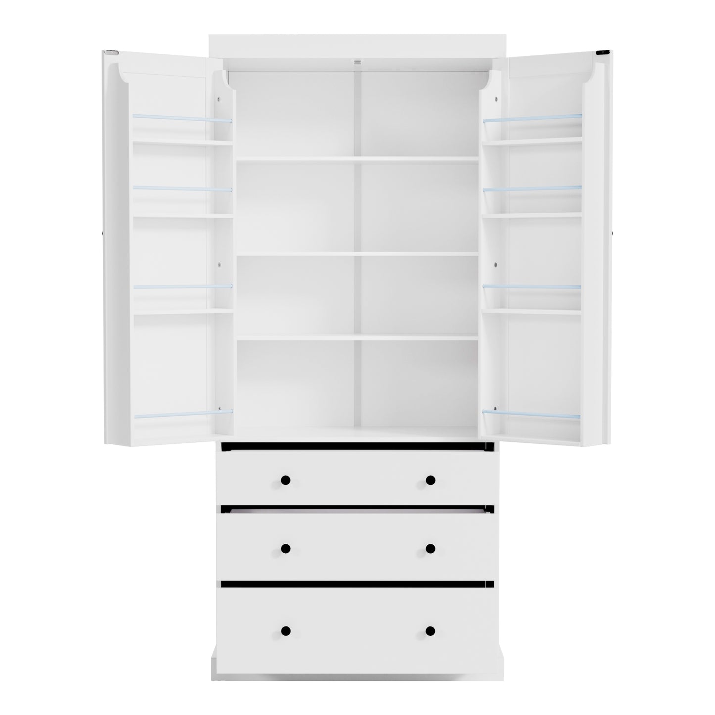 Tall White Farmhouse Kitchen Pantry - 77" Freestanding Storage Cabinet with Adjustable Shelves, Door Shelves, and Drawers