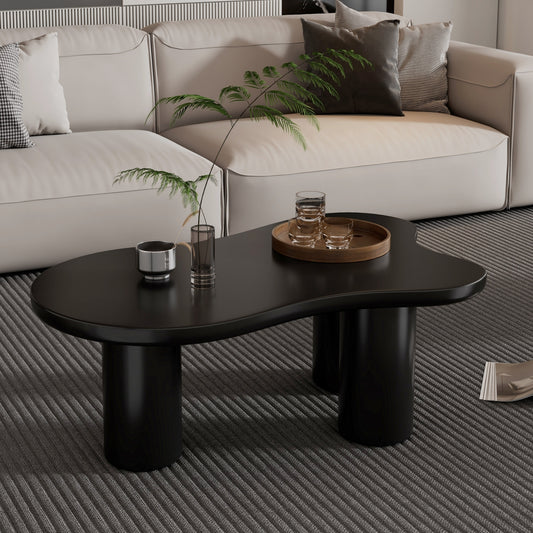 44'' W x 25.9'' D Cloud-Shape Coffee Table with 1.5-Inch Thick MDF Top, 3-Leg Table for Living Room, Black