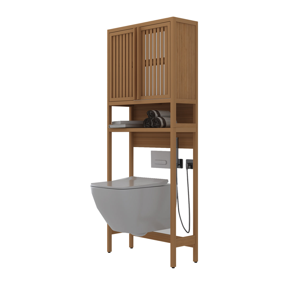 Bamboo Freestanding Toilet Storage Organizer for Bathroom and Laundry - Space-Saving Design in Natural Finish