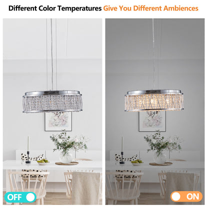 18.9-Inch Round Modern Crystal Chandelier for Dining, Kitchen Island — Flush Mount Ceiling Light Silver