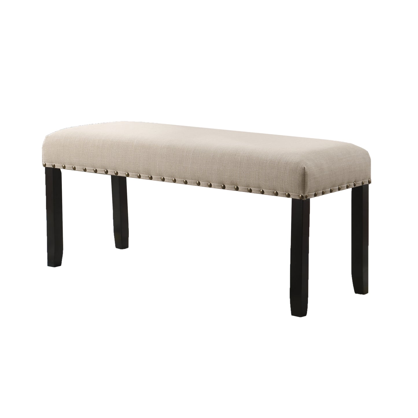 Dining Bench with Nailhead Trim, Linen-Cotton Upholstery, Solid Hardwood Legs, 44W x 16.5D x 19H, Tan