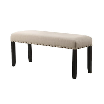 Dining Bench with Nailhead Trim, Linen-Cotton Upholstery, Solid Hardwood Legs, 44W x 16.5D x 19H, Tan
