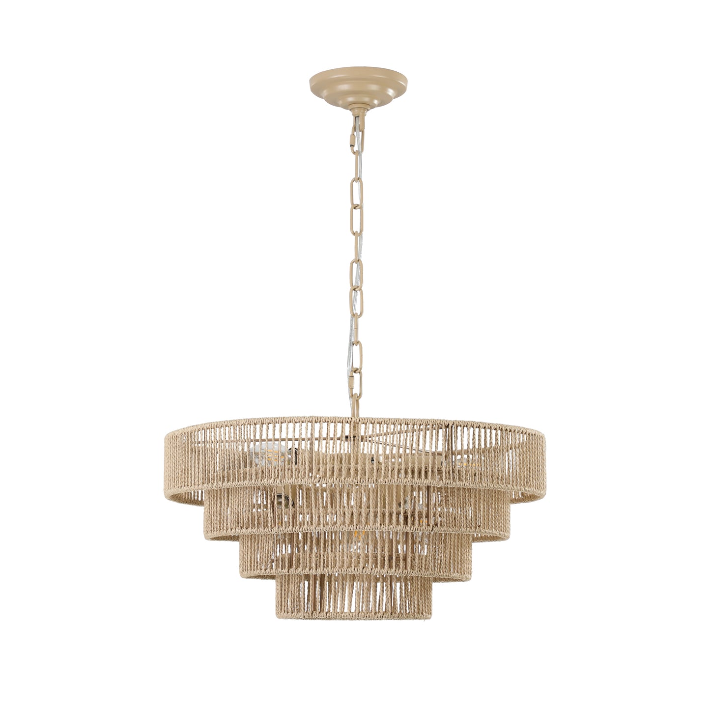 Bohemian Rattan Pendant Light, 19.7-Inch Dia, 4-Tier Chandelier, Adjustable Chain, E12 Bulbs Ready Wood