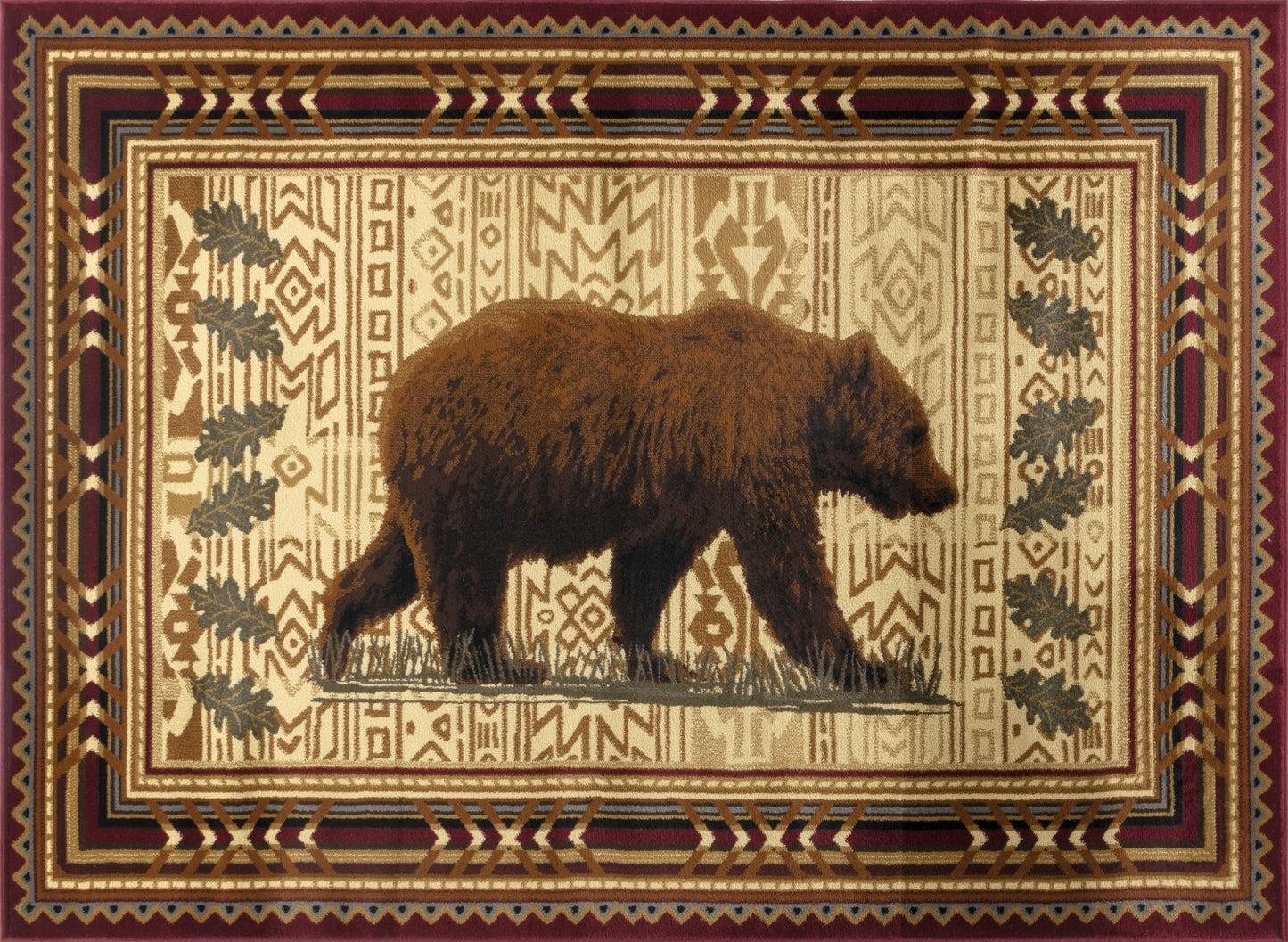 Lodge Area Rug, 2 ft 7 in x 7 ft 3 in, Polypropylene with Jute Backing, Bear Motifs, High-Traffic, Red