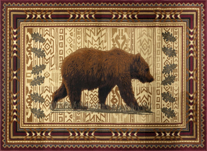 Lodge Area Rug, 2 ft 7 in x 7 ft 3 in, Polypropylene with Jute Backing, Bear Motifs, High-Traffic, Red