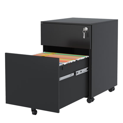 2 Drawer Mobile File Cabinet with Lock Steel File Cabinet for Legal/Letter/A4/F4 Size, Fully Assembled except for Wheels, Home/ Office Design, Black