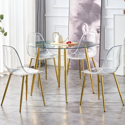 Circular Glass Dining Table 40 Inch Minimalist Gold Plated Legs