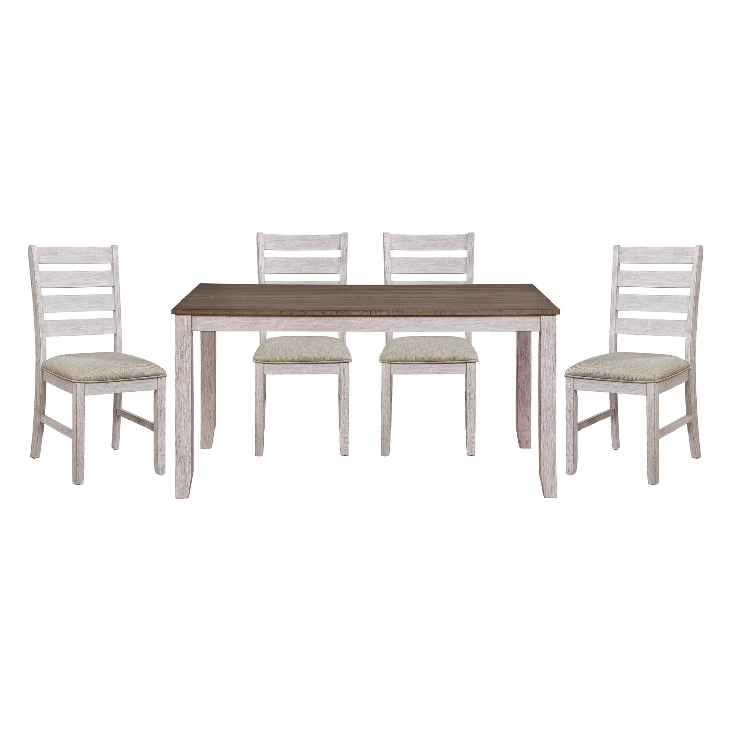 5Pc Dining Set With Chairs Grayish White And Brown Finish