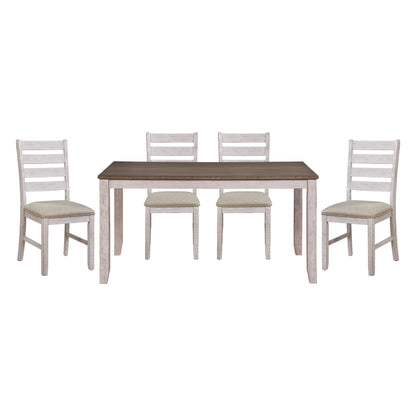 5Pc Dining Set With Chairs Grayish White And Brown Finish