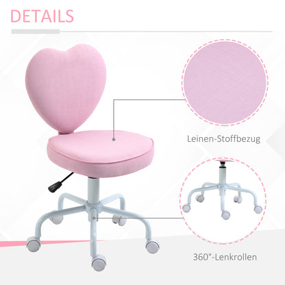 Cute Pink Heart-Shaped Swivel Office Chair with Adjustable Height and Rolling Wheels