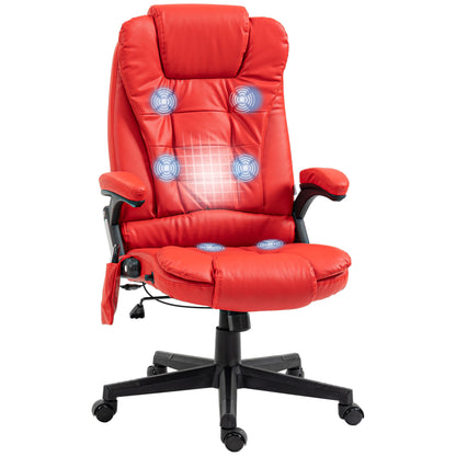 Ergonomic Red Vibration Massage Office Chair with Heated Recline, PU Leather, Remote Control, and Armrests