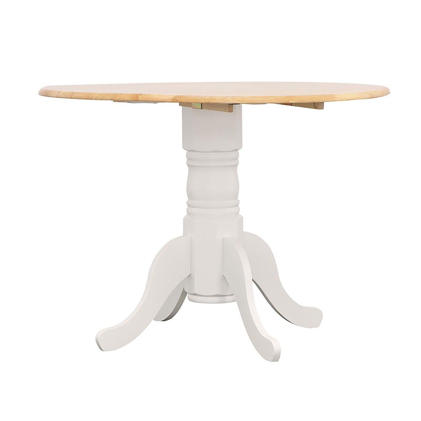 Round Dining Table With Drop Leaf Wood Brown and White
