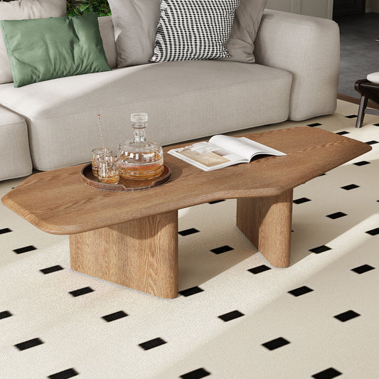 Free-Form Rustic Ash Wood Veneer Coffee Table, 47.2in L for Small Living Rooms, 2.5cm Thick Top, Walnut