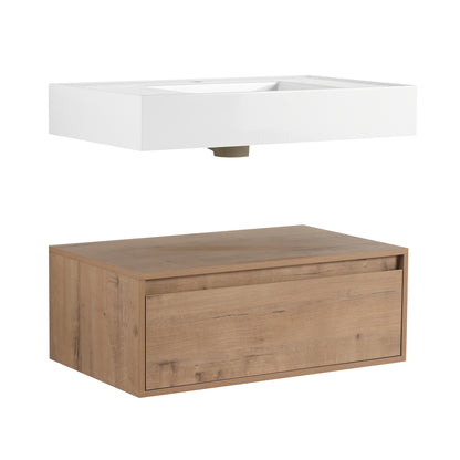 Modern 30-Inch Wall-Mounted Bathroom Vanity with Soft-Close Drawer and Elegant Resin Sink