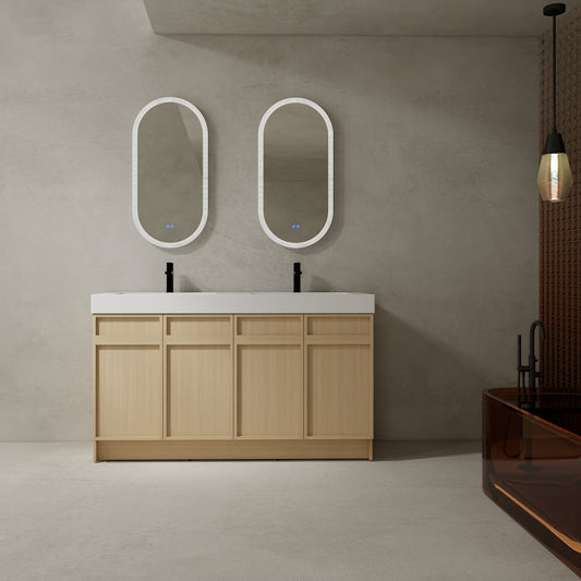 60-Inch Modern Freestanding Bathroom Vanity with Double Resin Sink & Soft-Close Doors