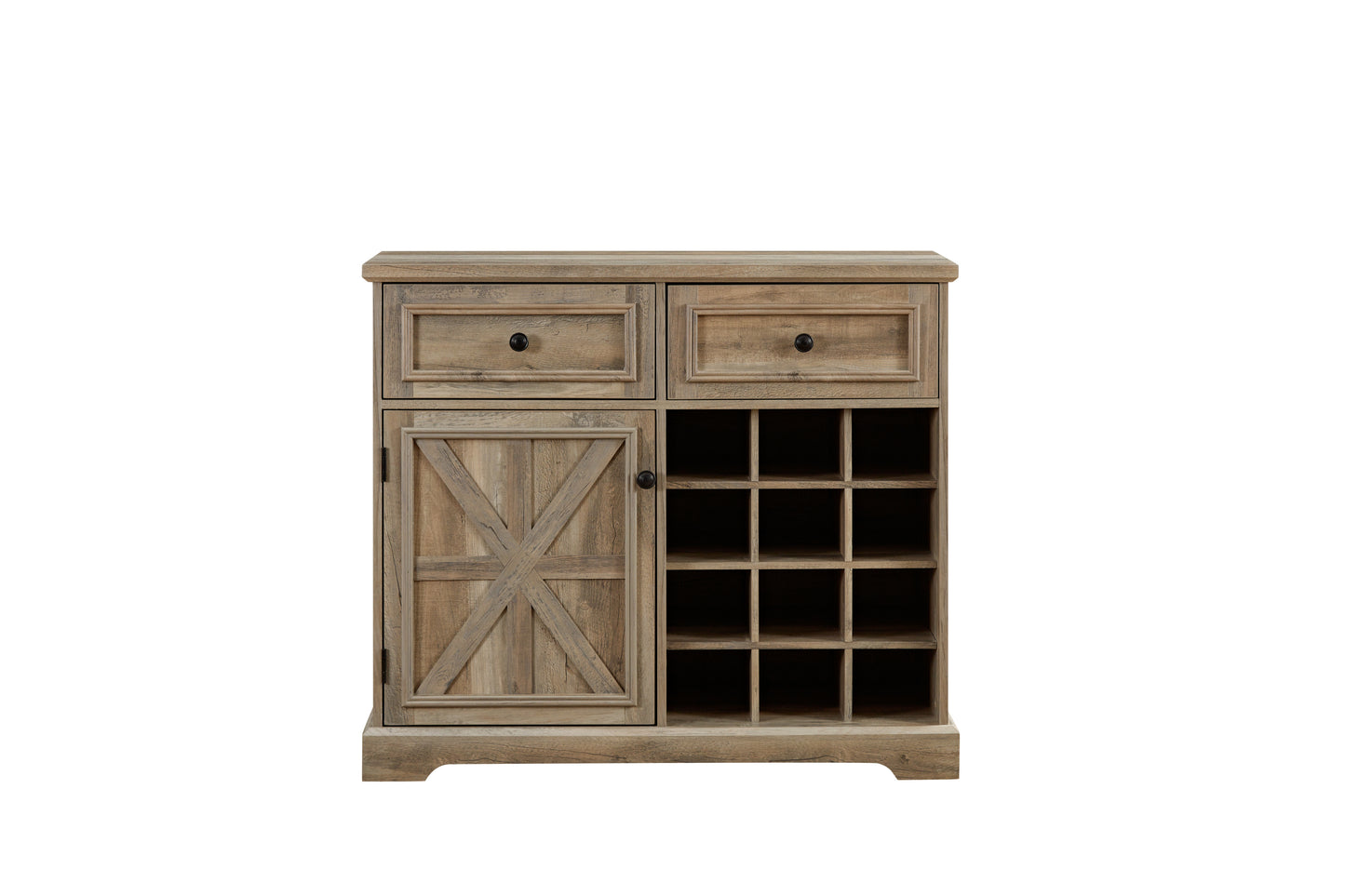 Rustic Farmhouse Sideboard With Gray Wash And Wine Rack