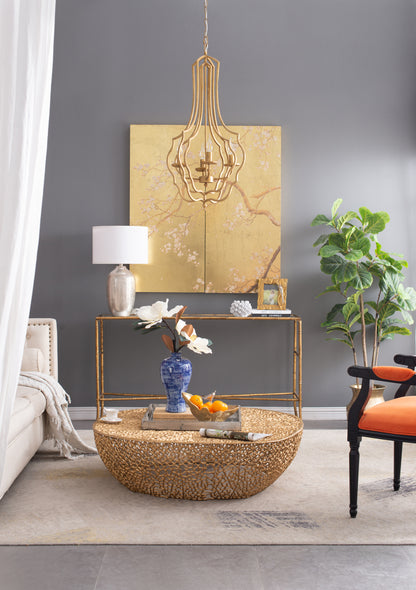 4-Light Iron Chandelier with Chain for Kitchen/Dining, 19.5in Square, 35in Height, 60W E12 Antique Gold