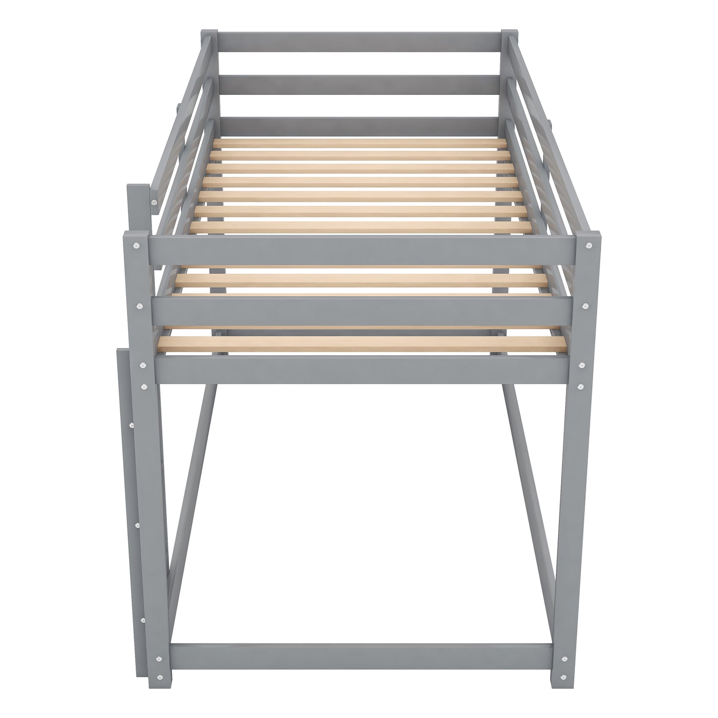 Gray Twin Over Twin Floor Bunk Bed with Ladder for Kids