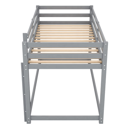 Gray Twin Over Twin Floor Bunk Bed with Ladder for Kids