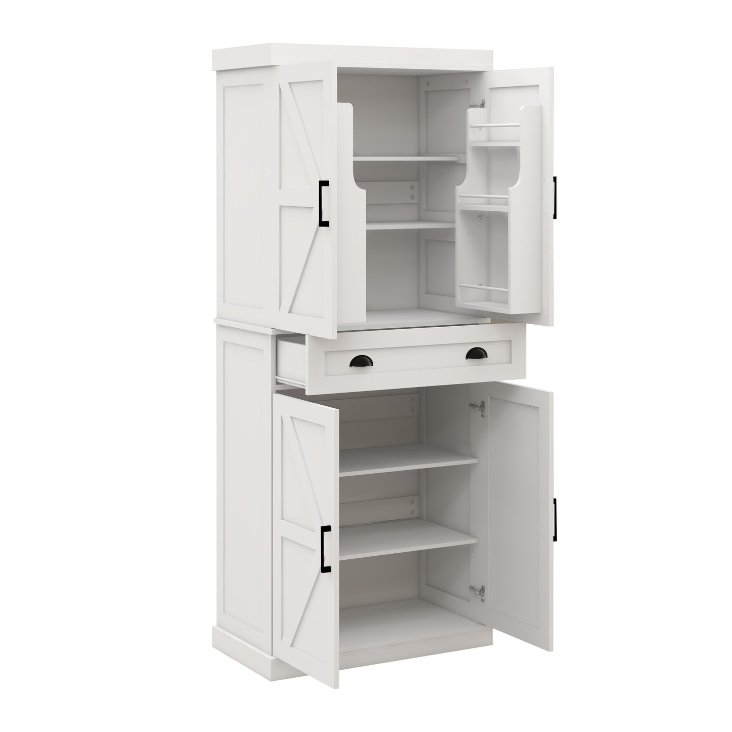 Elegant 71" White Freestanding Kitchen Pantry Cabinet with 4 Doors, 1 Drawer, Adjustable Shelves for Versatile Storage