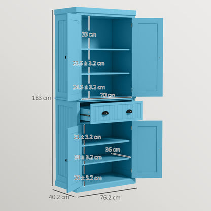 Light Blue Freestanding 72" Kitchen Pantry Cabinet with Adjustable Shelves and Traditional Design