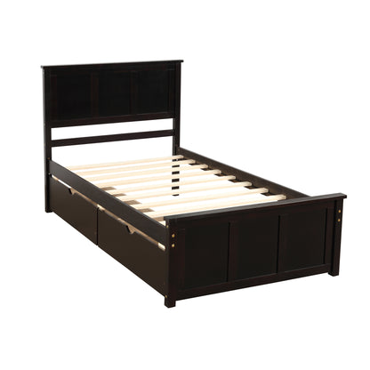Espresso Twin Size Platform Bed with Dual Under-Bed Drawers on Wheels