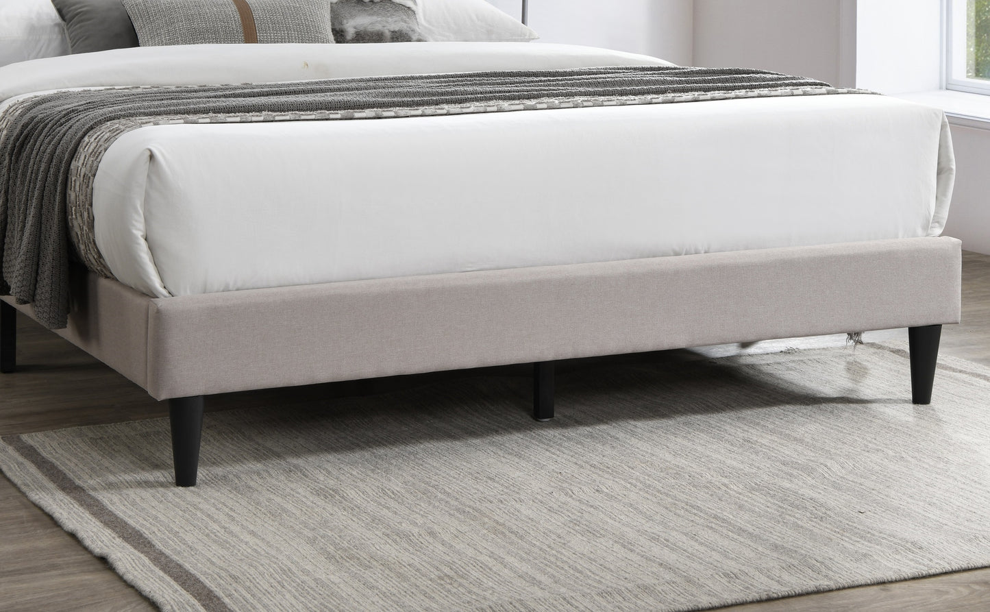 Chic Vintage Queen Bed with Light Brown Burlap Fabric and Nailhead Trim Headboard