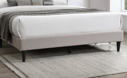 Chic Vintage Queen Bed with Light Brown Burlap Fabric and Nailhead Trim Headboard