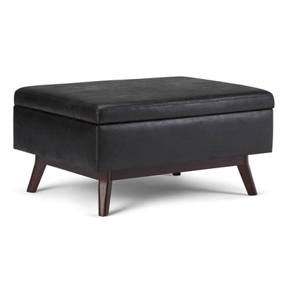 Mid-Century Lift-Top Coffee Table with Storage Ottoman, 34.25 x 26.40 x 18.10 in, Wood Distressed Black