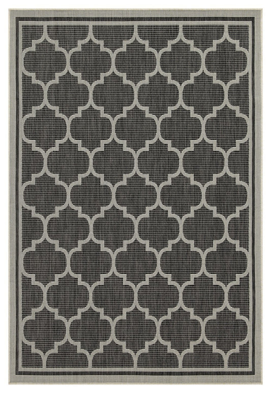 Indoor/Outdoor Trellis Rug, 5'3 x 7'3, PP-Polyester, Stain-Resistant, Patio & Living Room, Anthracite