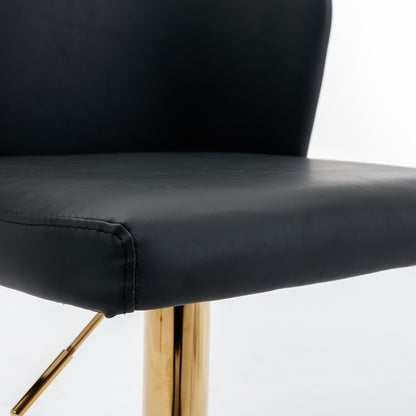 Set of 2 Adjustable Swivel Bar Stools with PU Upholstery and Full Back, Counter Height, Kitchen, Black