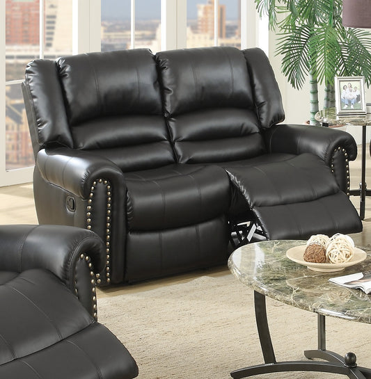 Manual Reclining Motion Loveseat, 2-Seat Bonded Leather Couch with Cushioned Armrests, Living Area Black