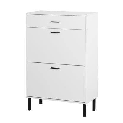 Modern Freestanding Shoe Storage Cabinet with Adjustable Flip Drawers and Metal Legs for Entryway Organization