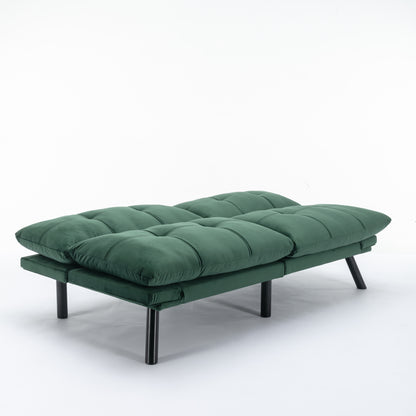 2-Seater Convertible Sofa Bed with Adjustable Backrest and Armrests, Foam Upholstery, Pine Frame Emerald