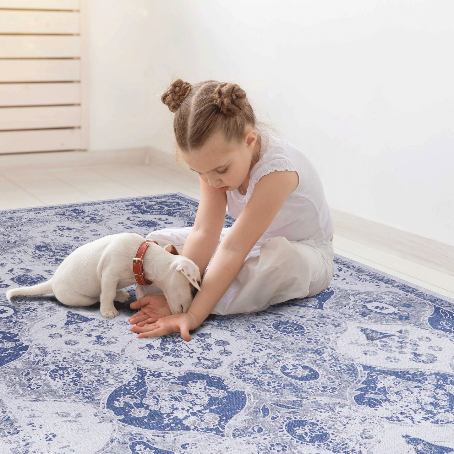 2x3 ft Machine-Washable Area Rug, Low-Pile Chenille, Non-Slip Backing, Kid & Pet Friendly Living Room Blue